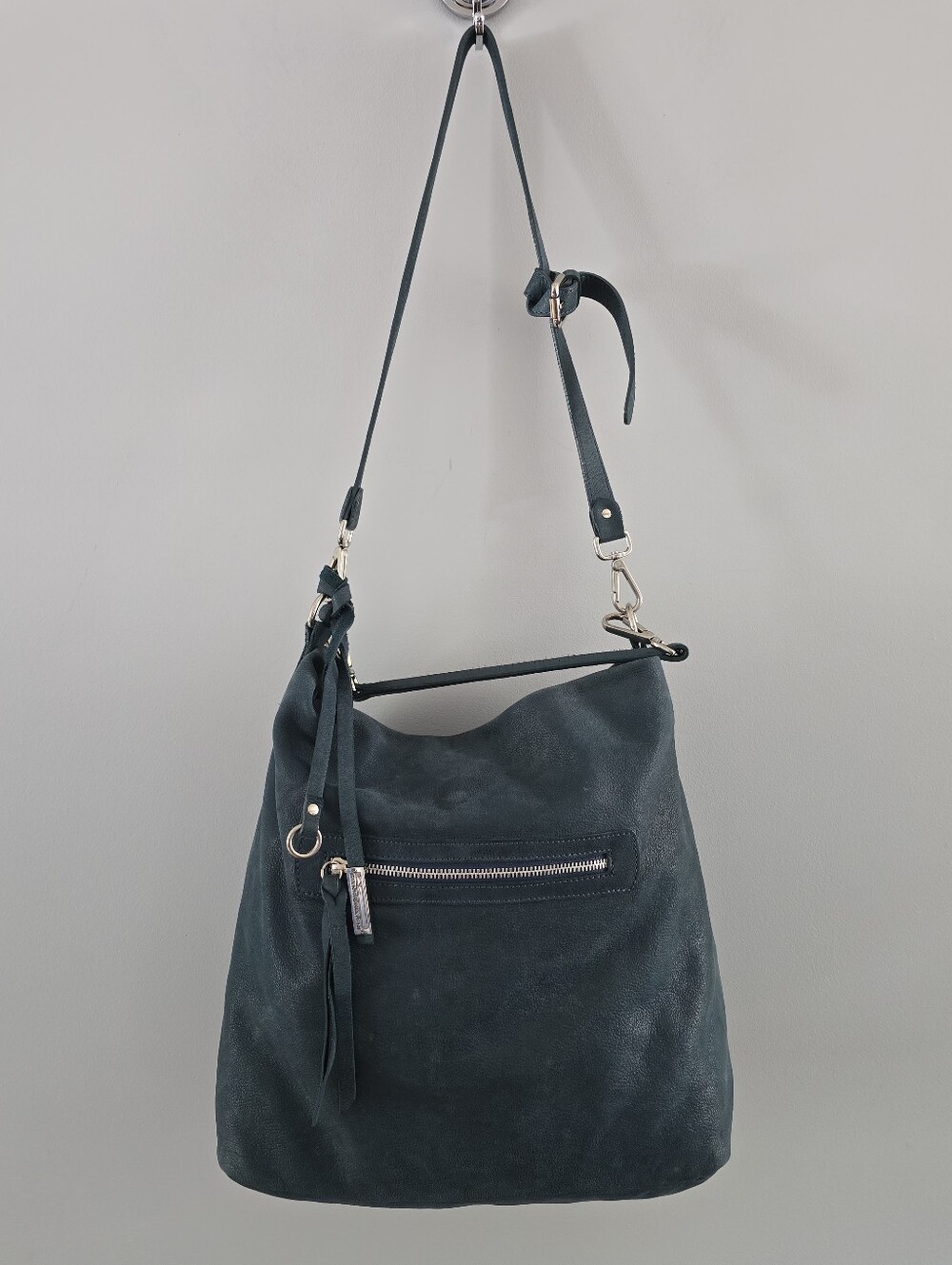 Gianni Chiarini Large Teal Blue Italian Leather Hobo Bag Silver Hardware